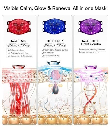 INIA Red Light Therapy Mask for Face – 4 Light Modes with 850nm NIR, Red & Blue LED Light Therapy, 2600mAh Rechargeable LED Face Mask for Radiant Glow at Home, Black - Image 6