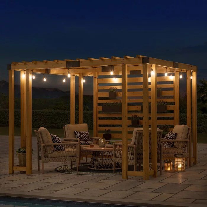 SummerCove 10.5 ft. x 10 ft. Cedar Wood Pergola with Adjustable Hanging Planters
